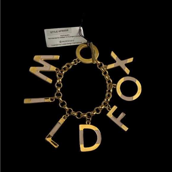 Wildfox Couture 2012 Gold & Pink Logo Letter Charm Toggle Bracelet NWT - Picture 4 of 13